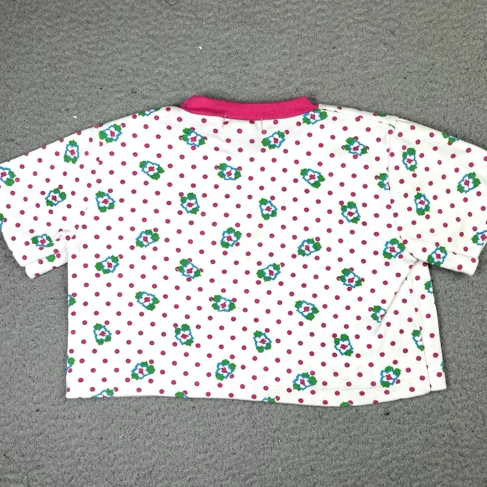 Vintage 90s Oshkosh Bgosh Floral Polka Dot Shirt Pink White USA Made Girls 4T